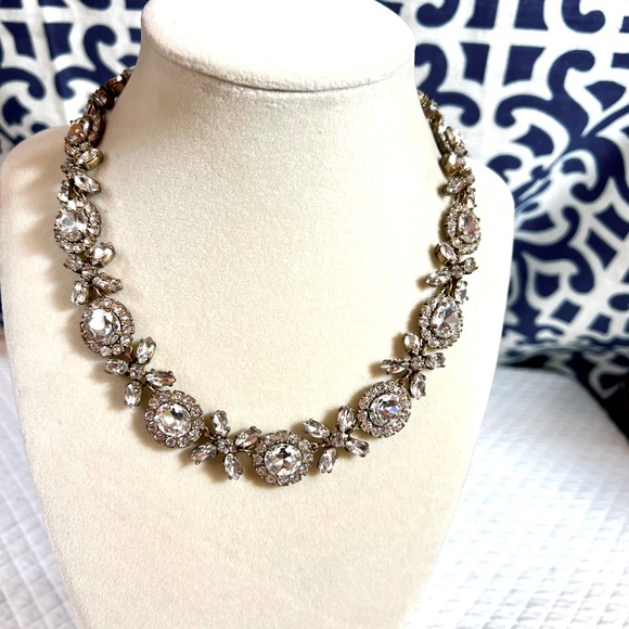 Designer J. Crew Gold-Tone Rhinestone Lobster Clasp Statement Necklace - Picture 3 of 6